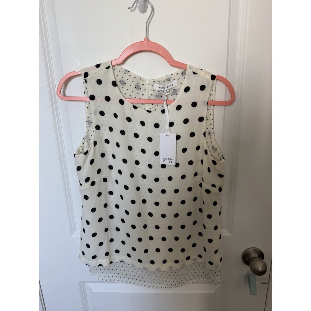 Olive & Rose Women's Sleeveless Top NWT Size Small Polka Dot Black White - Picture 6 of 6